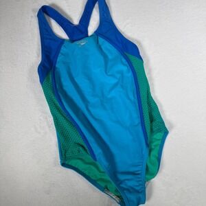 Speedo Girls Swimsuit Size 14 Blue Green Athletic One Piece Training‎ Racerback